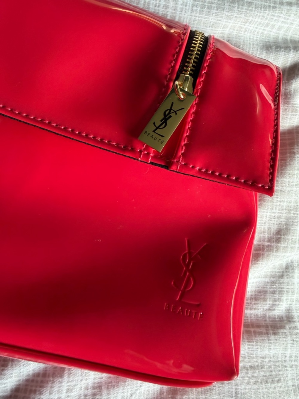 Yves Saint Laurent Red Patent Cosmetic Pouch with Gold Zipper
